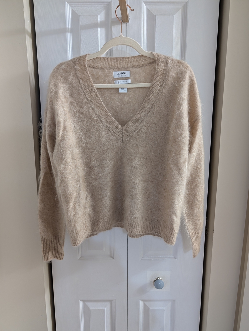 Jason Wu Beige V-Neck Cashmere Sweater